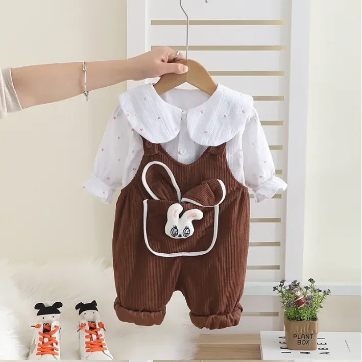 Kadife Askılı Tulum ve Pamuklu Gömlek İkili Çocuk Seti - MAKKA