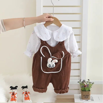 Kadife Askılı Tulum ve Pamuklu Gömlek İkili Çocuk Seti - MAKKA