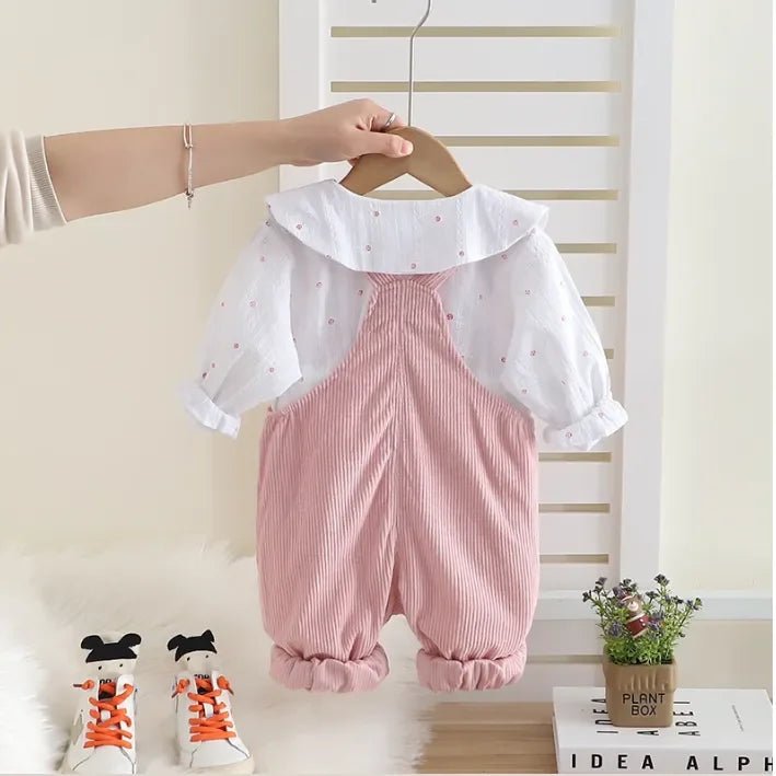 Kadife Askılı Tulum ve Pamuklu Gömlek İkili Çocuk Seti - MAKKA