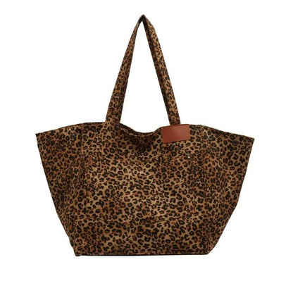 Kadın Leopar Desenli Polyester Canvas Tote Çanta Geniş Kapasiteli - MAKKA