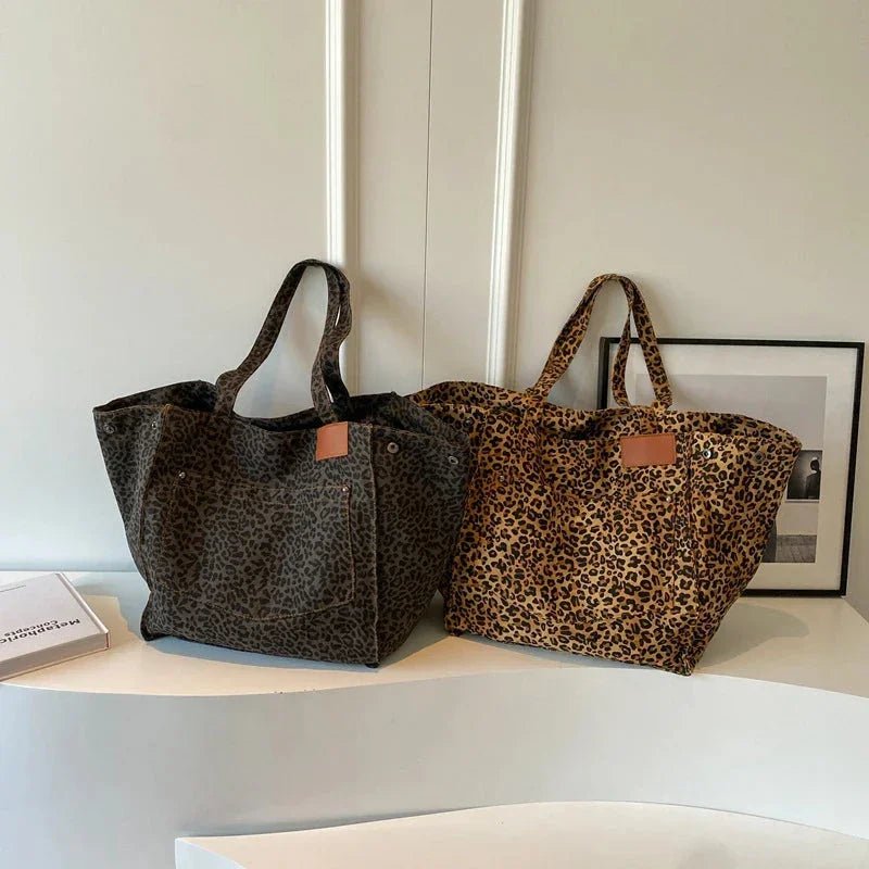 Kadın Leopar Desenli Polyester Canvas Tote Çanta Geniş Kapasiteli - MAKKA