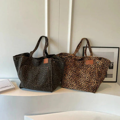 Kadın Leopar Desenli Polyester Canvas Tote Çanta Geniş Kapasiteli - MAKKA