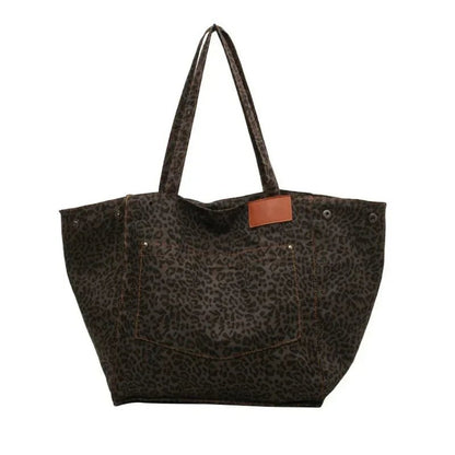 Kadın Leopar Desenli Polyester Canvas Tote Çanta Geniş Kapasiteli - MAKKA