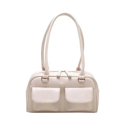 Kadın Vintage Çok Cepli Askılı Omuz Çantası - Deri Görünümlü Şık - MAKKA