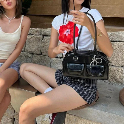 Kadın Vintage Çok Cepli Askılı Omuz Çantası - Deri Görünümlü Şık - MAKKA