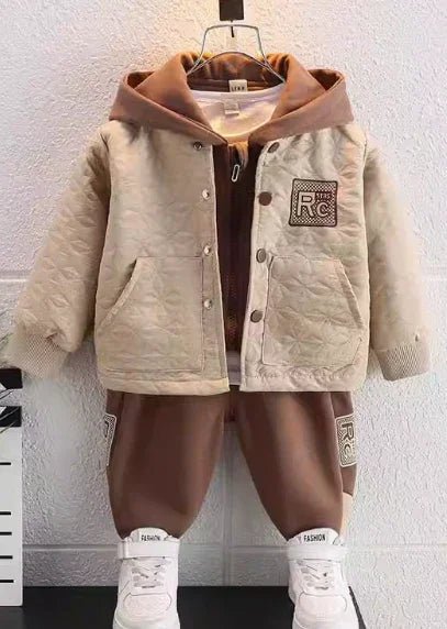 Kahverengi 3 Parçalı Erkek Çocuk Takım Rahat Dayanıklı Esnek Kumaş - MAKKA