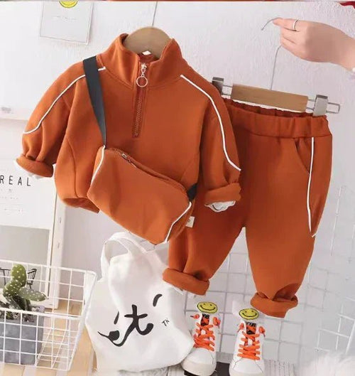 Kahverengi Çantalı Çocuk Takımı Rahat Yumuşak Kumaş 1 - 5 Yaş - MAKKA