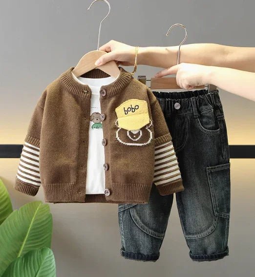 Kahverengi Ceketli Üç Parça Erkek Çocuk Takımı 1 - 6 Yaş - MAKKA