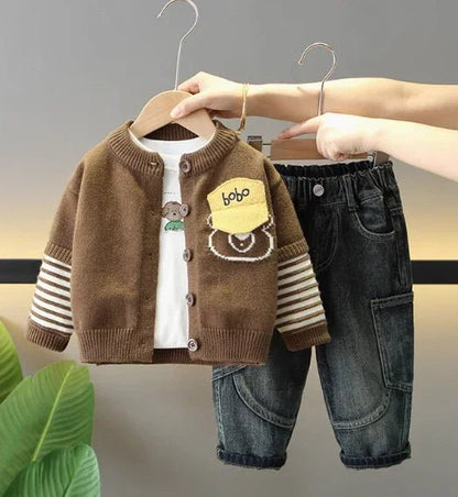 Kahverengi Ceketli Üç Parça Erkek Çocuk Takımı 1 - 6 Yaş - MAKKA