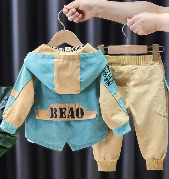 Kapşonlu 3 Parçalı Erkek Çocuk Takımı Yumuşak Esnek 1 - 5 Yaş - MAKKA