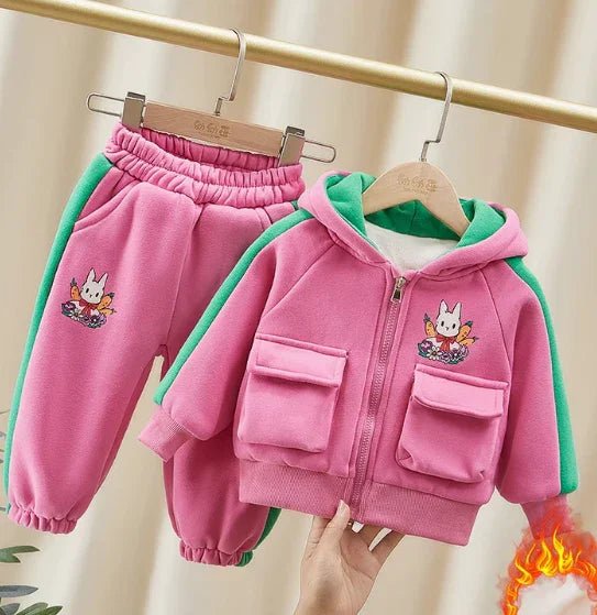 Kapşonlu Pembe Kız Çocuk Takımı Yumuşak Pamuklu Konforlu - MAKKA