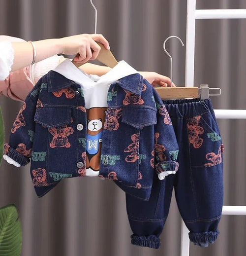 Kapüşonlu 3 Parçalı Çocuk Kot Takımı Rahat Dayanıklı Şık Tasarım - MAKKA