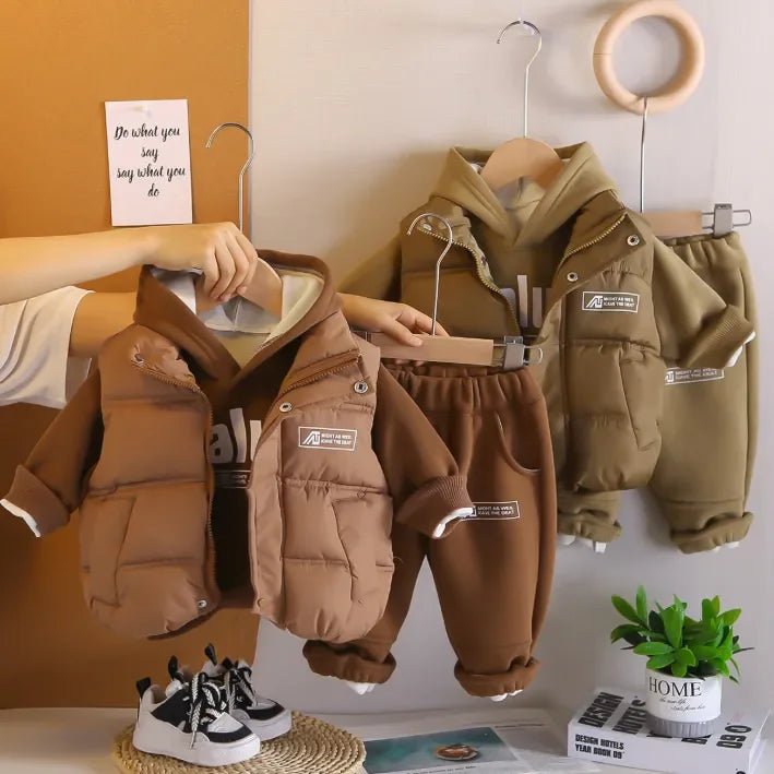 Kapüşonlu Şişme Yelekli 3 Parça Erkek Çocuk Takımı Esnek Bel - MAKKA