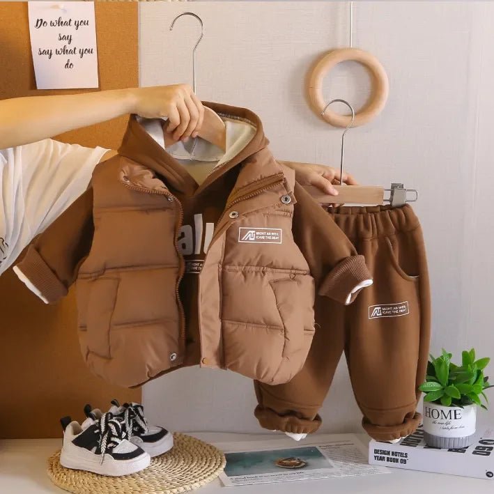 Kapüşonlu Şişme Yelekli 3 Parça Erkek Çocuk Takımı Esnek Bel - MAKKA