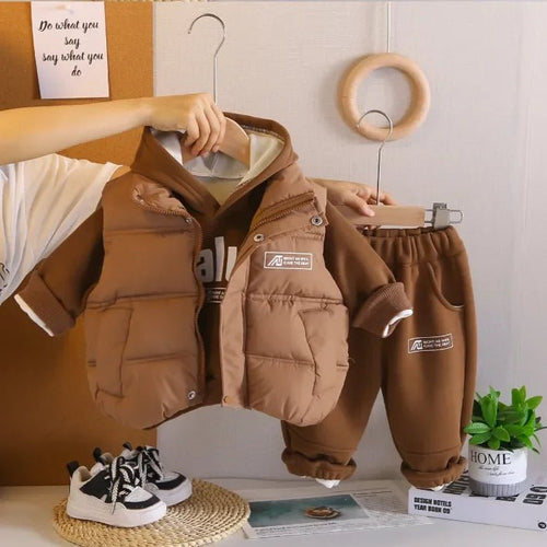 Kapüşonlu Şişme Yelekli 3 Parça Erkek Çocuk Takımı Esnek Bel - MAKKA