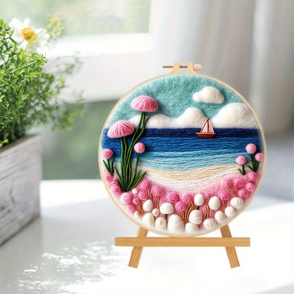 Keçeleme İğne Seti 20cm Yuvarlak Kasnak Köpük Pedli Renkli Polar - MAKKA