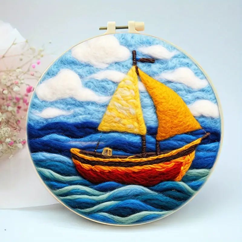 Keçeleme İğne Seti 20cm Yuvarlak Kasnak Köpük Pedli Renkli Polar - MAKKA