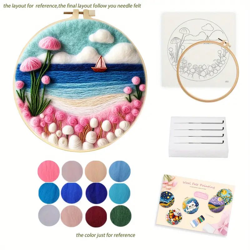 Keçeleme İğne Seti 20cm Yuvarlak Kasnak Köpük Pedli Renkli Polar - MAKKA