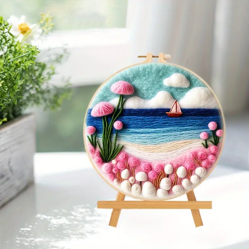 Keçeleme İğne Seti 20cm Yuvarlak Kasnak Köpük Pedli Renkli Polar - MAKKA