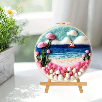 Keçeleme İğne Seti 20cm Yuvarlak Kasnak Köpük Pedli Renkli Polar - MAKKA