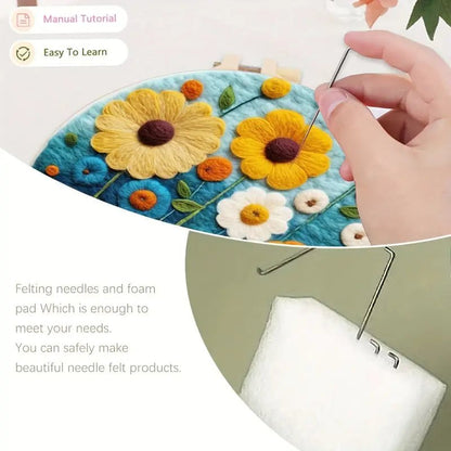 Keçeleme İğne Seti 20cm Yuvarlak Kasnak Köpük Pedli Renkli Polar - MAKKA