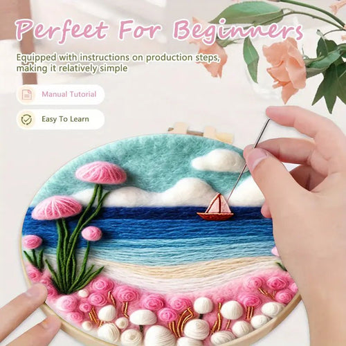 Keçeleme İğne Seti 20cm Yuvarlak Kasnak Köpük Pedli Renkli Polar - MAKKA