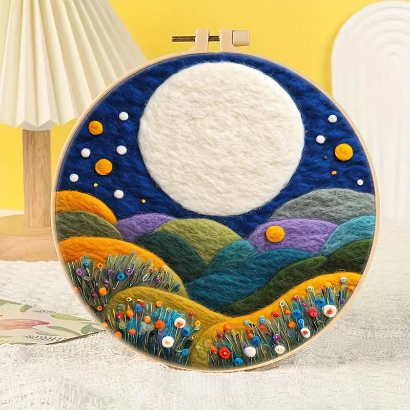 Keçeleme İğne Seti 20cm Yuvarlak Kasnak Köpük Pedli Renkli Polar - MAKKA