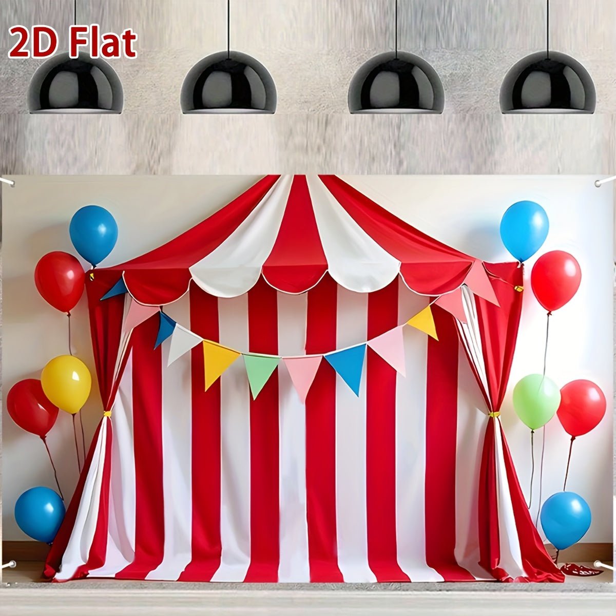 Kırmızı Çizgili Balon Desenli 2D Düz Pankart Parti Arka Planı - MAKKA