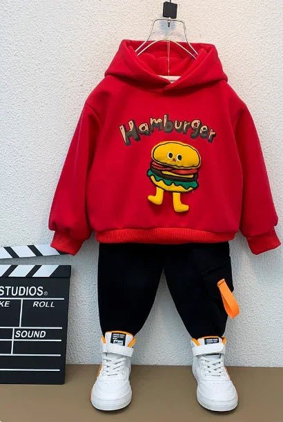 Kırmızı Kapüşonlu Sweet ve Siyah Pantolon Çocuk Takım 2 - 8 Yaş - MAKKA