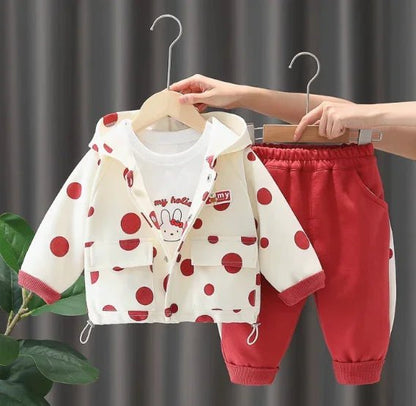 Kırmızı Kız Çocuk Takımı Pamuklu Rahat Yazlık Set 1 - 5 Yaş - MAKKA