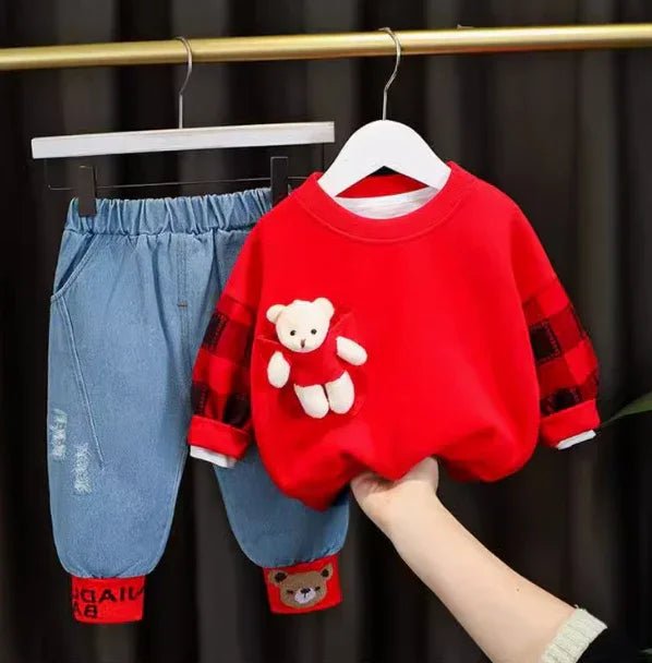 Kırmızı Peluşlu Çocuk Takımı 10 Ay–4 Yaş Sıcak Konforlu Stil - MAKKA