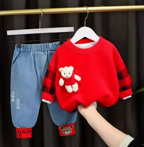 Kırmızı Peluşlu Çocuk Takımı 10 Ay–4 Yaş Sıcak Konforlu Stil - MAKKA