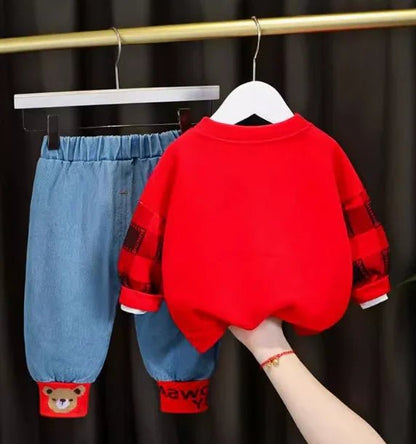 Kırmızı Peluşlu Çocuk Takımı 10 Ay–4 Yaş Sıcak Konforlu Stil - MAKKA