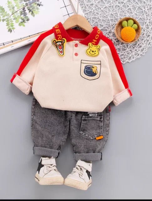 Kırmızı Polo Yaka Çizgi Karikatürlü Çocuk Takım 1 - 5 Yaş - MAKKA