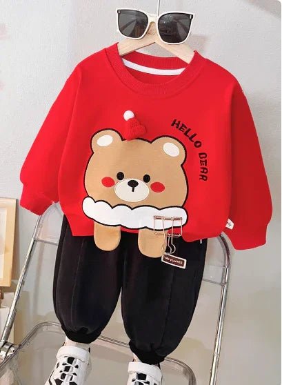 Kırmızı Siyah Uzun Kollu Pamuklu Çocuk Takım 1 - 5 Yaş - MAKKA