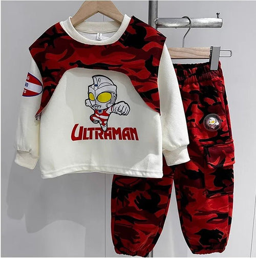 Kırmızı Ultraman Baskılı Erkek Çocuk Takım Pamuklu Rahat Kesim - MAKKA