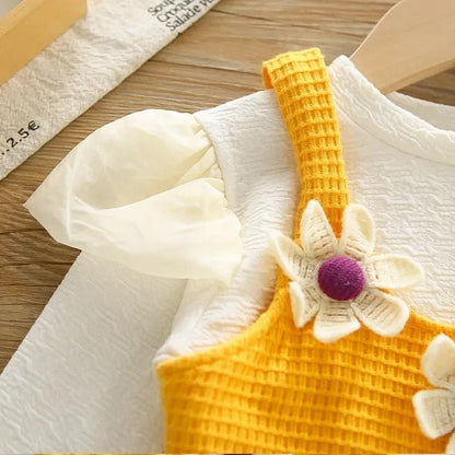 Kız Çocuk 1 - 5 Yaş Papatya İşlemeli 3 Parça Şık Takım - MAKKA