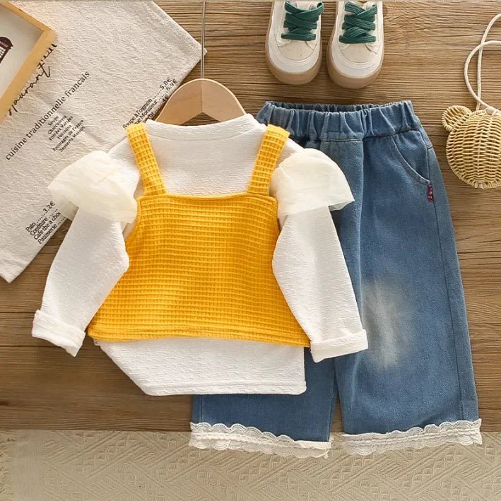 Kız Çocuk 1 - 5 Yaş Papatya İşlemeli 3 Parça Şık Takım - MAKKA