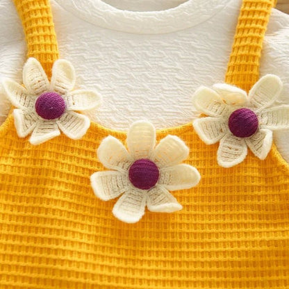 Kız Çocuk 1 - 5 Yaş Papatya İşlemeli 3 Parça Şık Takım - MAKKA