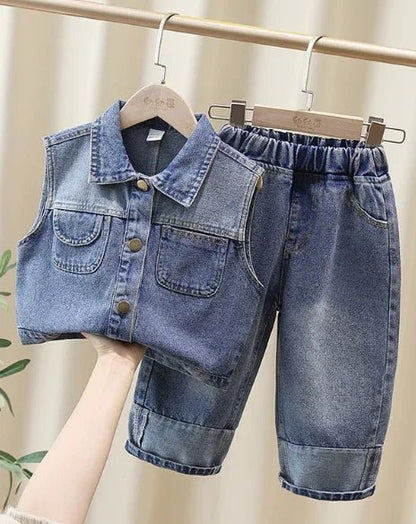 Kız Çocuk Denim Ceket ve Pantolon Takımı Rahat Dayanıklı Şık - MAKKA