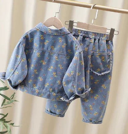 Kız Çocuk Desenli Kot Takımı Rahat Esnek 2 - 7 Yaş - MAKKA