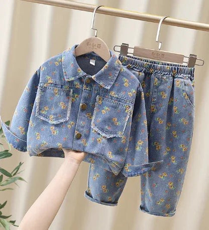 Kız Çocuk Desenli Kot Takımı Rahat Esnek 2 - 7 Yaş - MAKKA