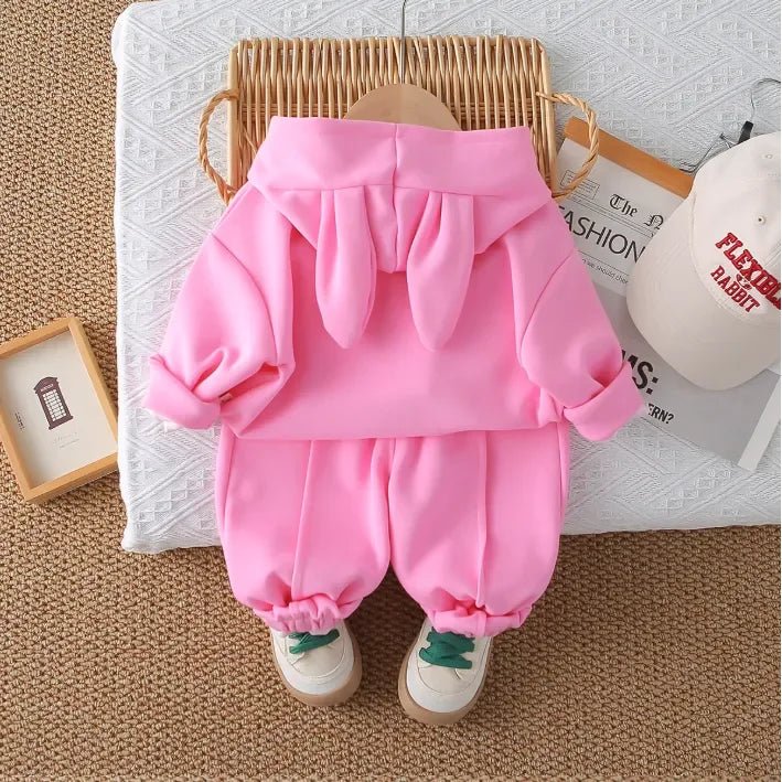 Kız Çocuk Tavşan Baskılı Kapüşonlu 2 Parça Rahat Takım - MAKKA