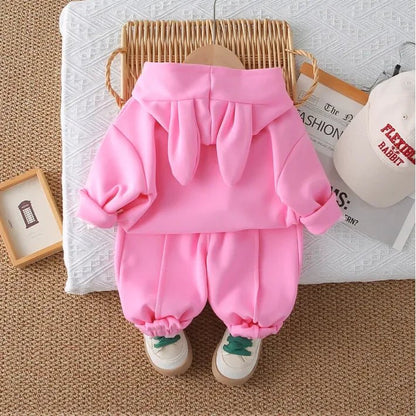 Kız Çocuk Tavşan Baskılı Kapüşonlu 2 Parça Rahat Takım - MAKKA