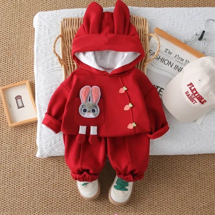 Kız Çocuk Tavşan Baskılı Kapüşonlu 2 Parça Rahat Takım - MAKKA