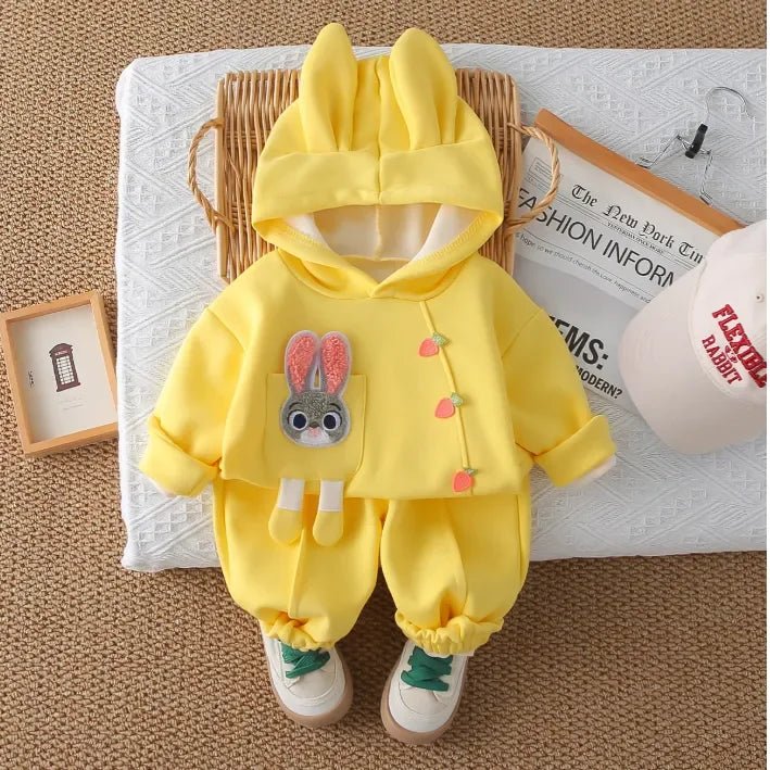 Kız Çocuk Tavşan Baskılı Kapüşonlu 2 Parça Rahat Takım - MAKKA