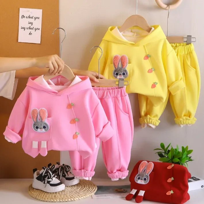 Kız Çocuk Tavşan Baskılı Kapüşonlu 2 Parça Rahat Takım - MAKKA