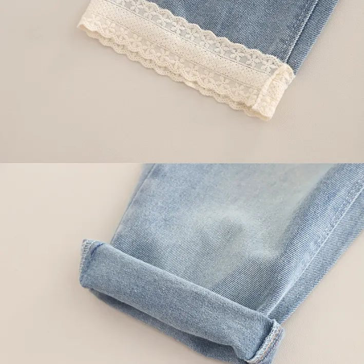 Kız Çocuk Tavşan Desenli Hırkalı Kot Pantolon 1 - 5 Yaş Takımı - MAKKA