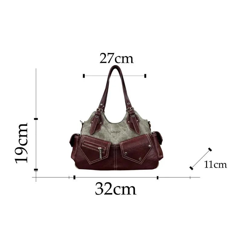 Kontrast Cepli Denim ve Bordo Kadın Çantası PU - MAKKA