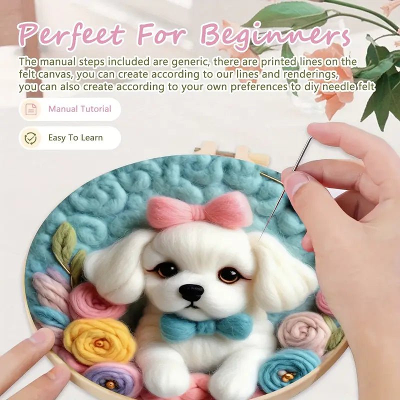 Köpek Desenli Yün Keçe Başlangıç Kiti İğne Felting Seti - MAKKA